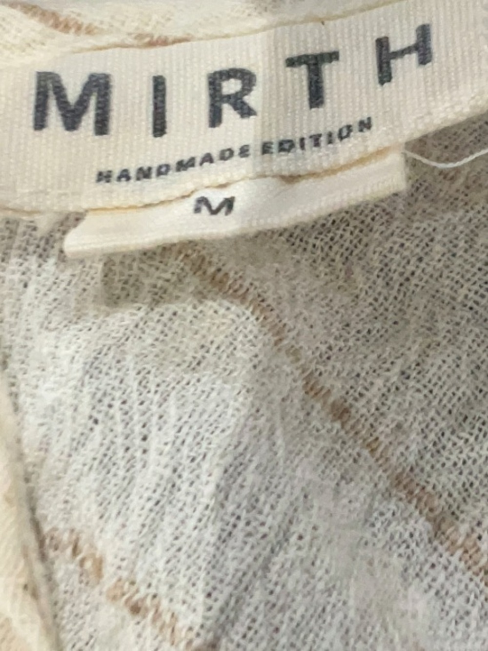 MIRTH Hand Made Cream Chevron Cotton Gauze Short Sleeve Top Size Medium - Picture 5 of 5